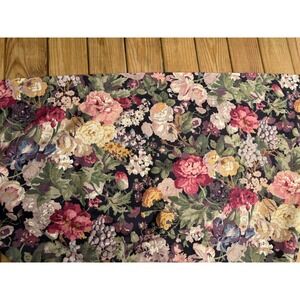Vintage Black Floral Drapery Panel Curtain Vibrant Garden Cottage Core 52"x96"